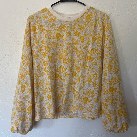 Banana Republic Yellow Floral Long Sleeve Sweater with Bubble Sleeves Size S - Picture 1 of 3